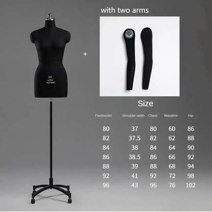 Female Tailor Mannequin with Arms Black Stand