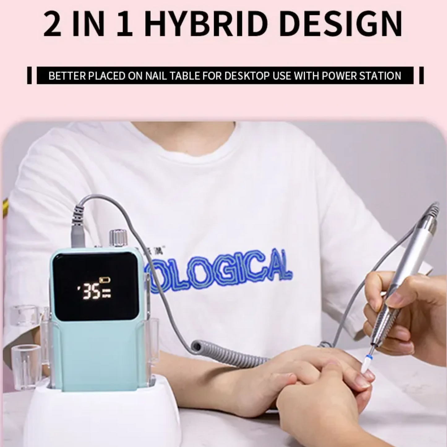 Rechargeable Silver Nail Drill 35000RPM Manicure and Pedicure