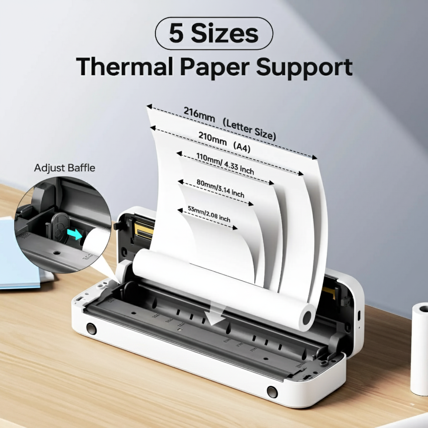 Wireless Inkless Thermal Printer for Phone and Laptop White