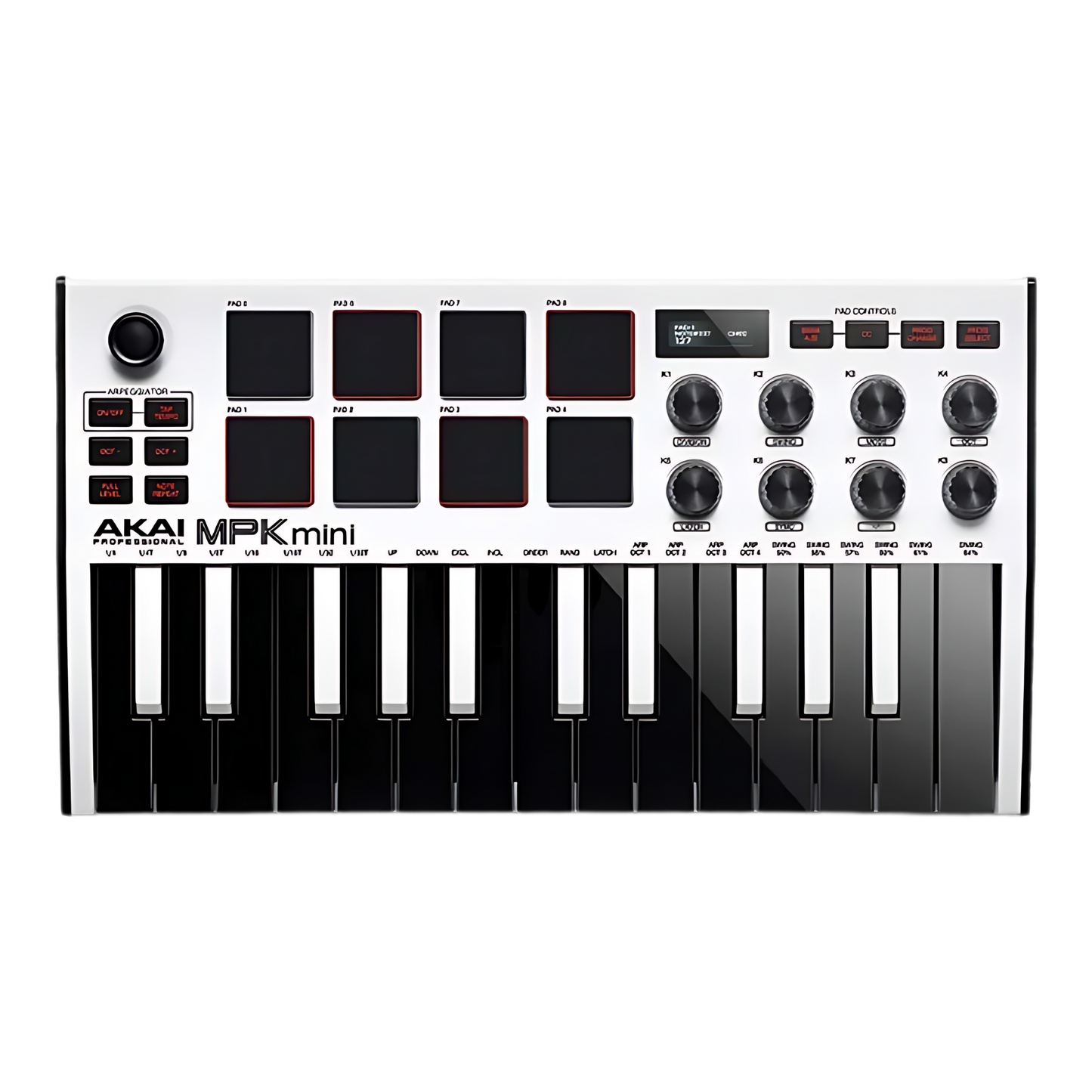 Compact White MIDI Controller with 8 Knobs and Pads