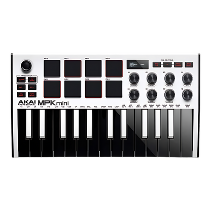 Compact White MIDI Controller with 8 Knobs and Pads