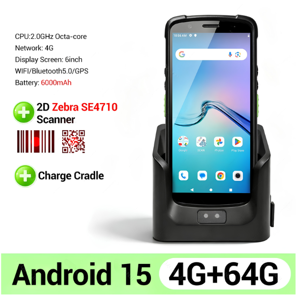 Portable Android 15 Barcode Data Terminal Zebra Cradle 6 Inch