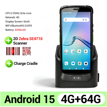 Portable Android 15 Barcode Data Terminal Zebra Cradle 6 Inch