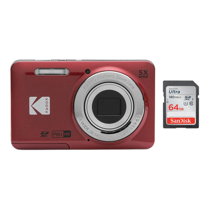 16MP Vlogging Camera 5X Zoom Red Memory Card Kit