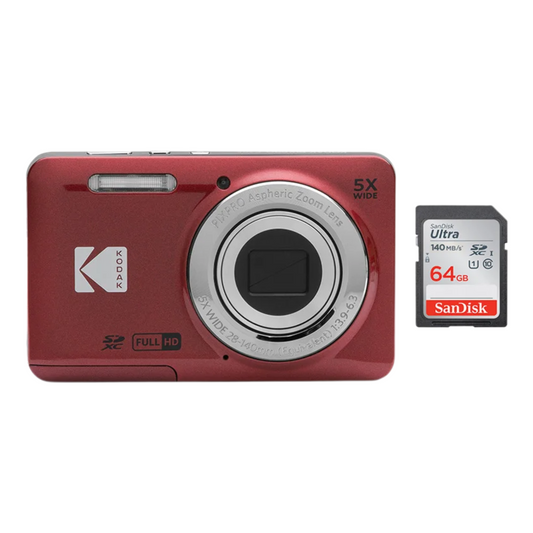16MP Vlogging Camera 5X Zoom Red Memory Card Kit