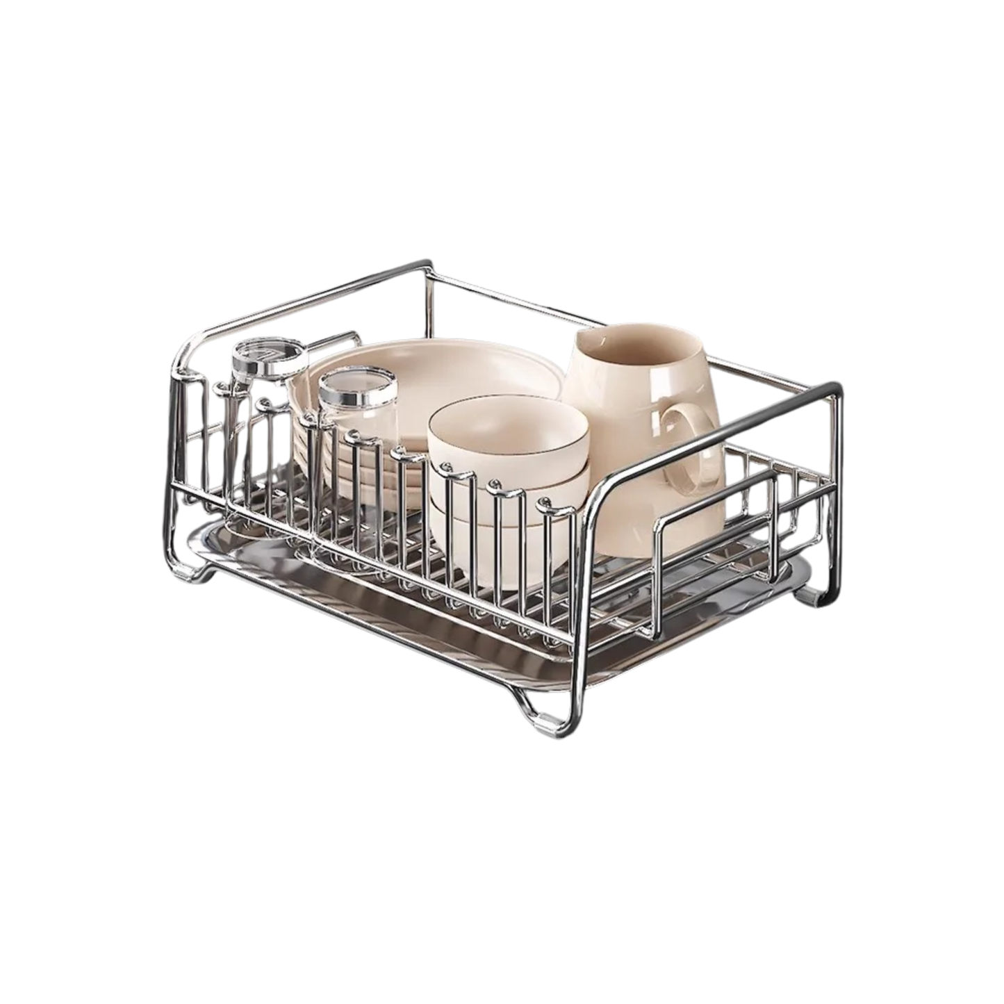 36x25cm Stainless Steel Dish Rack with Bowl & Cup Storage