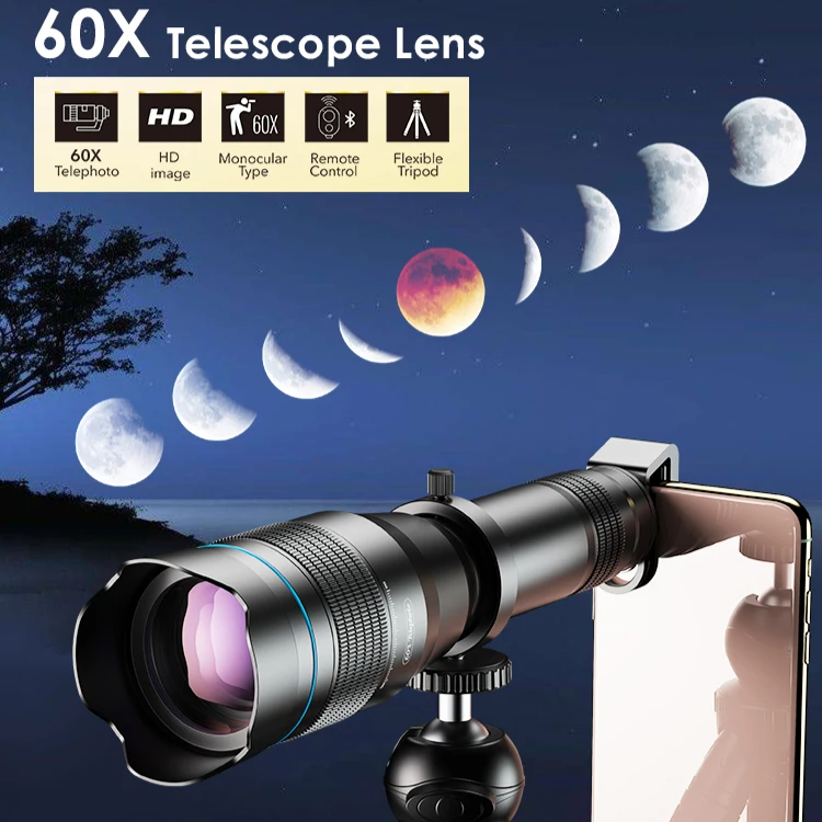 Portable 60x Telephoto Lens Telescope Attachment for All Smartphones