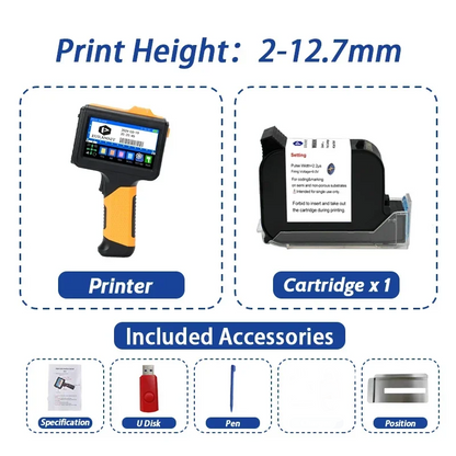 Portable Handheld Inkjet Printer with 1 Ink Cartridge 12.7mm