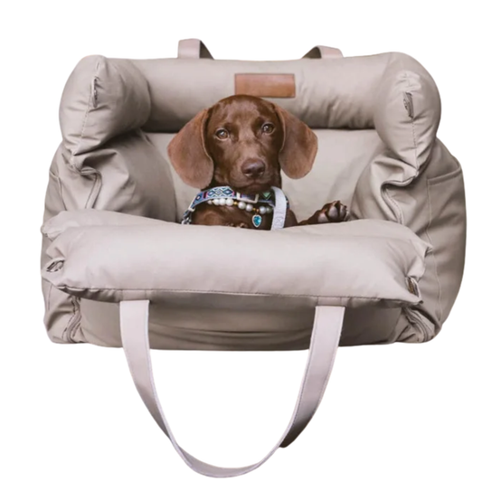 Beige Waterproof Dog Car Seat Travel Booster Bed