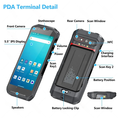 Rugged Android PDA Barcode Scanner 6GB 64GB