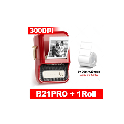 Wireless Thermal Label Printer 300dpi Red Compact Design