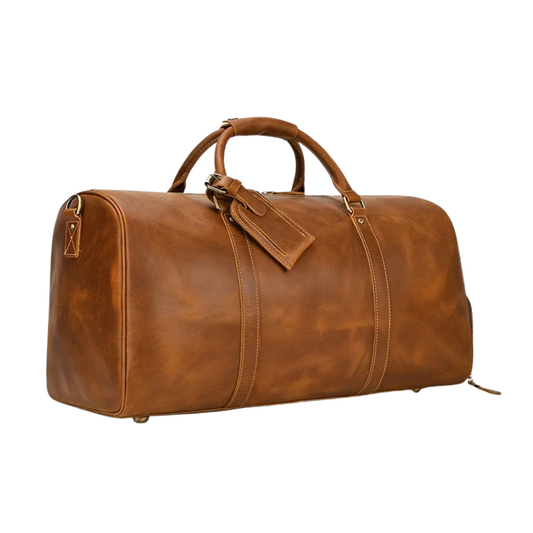 Leather Shoulder Travel Duffle Bag Light Brown
