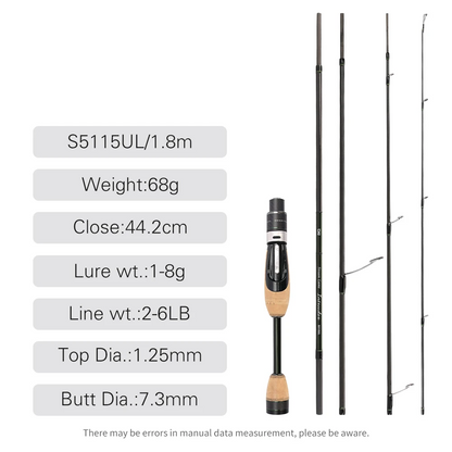 Portable 1.8m Ultralight Spinning Fishing Rod for Trout