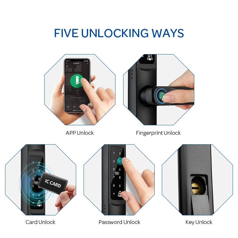 Silver Sliding Smart Door Lock WiFi Fingerprint Code Entry