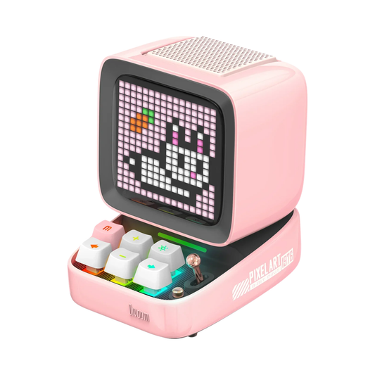 Pink Retro Pixel Art Bluetooth Speaker with LED Display Clock