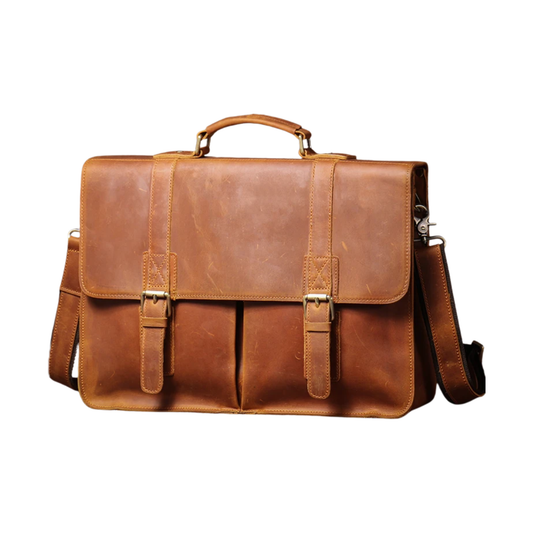 Genuine Leather Messenger Bag for Men 14" Brown