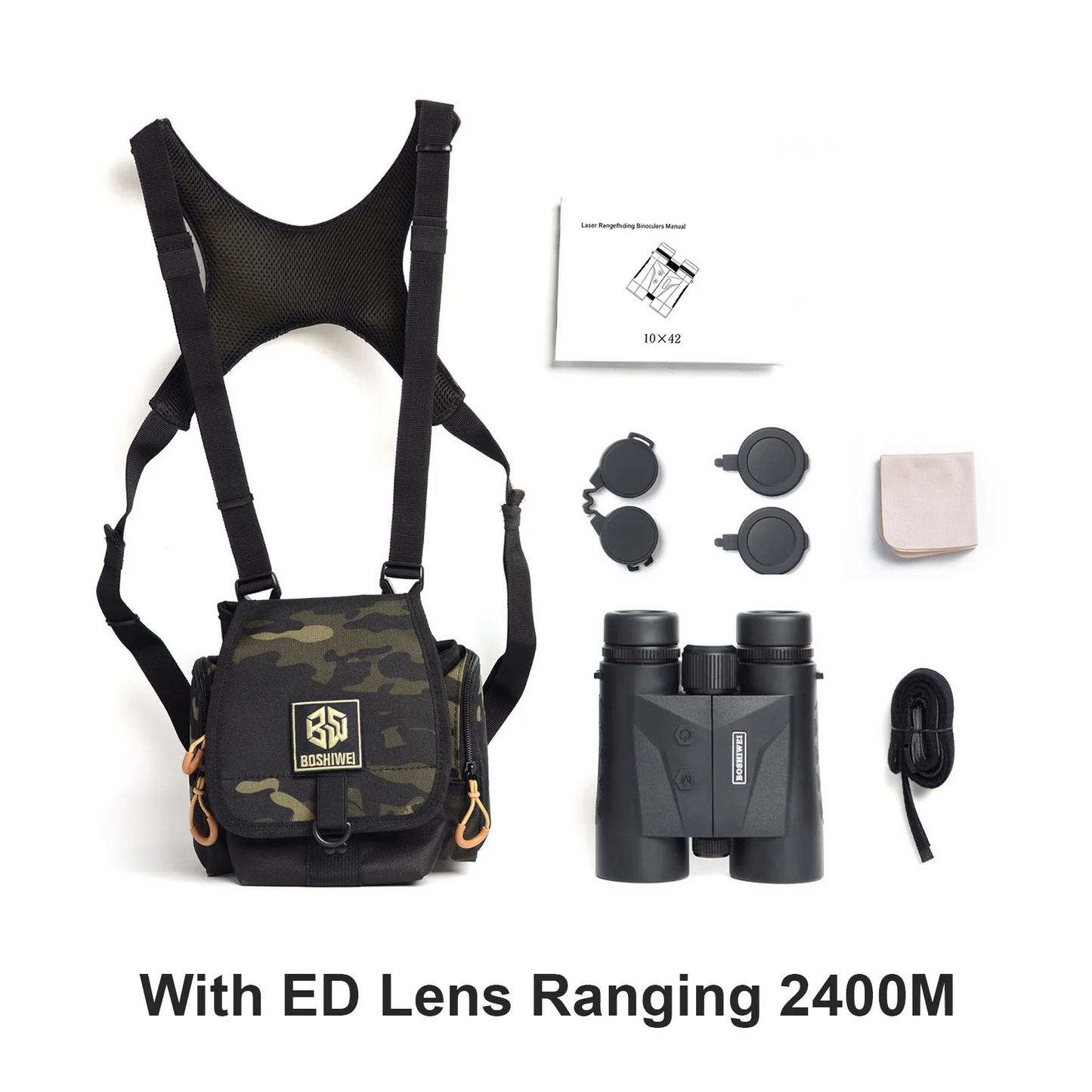 10x42 Laser Rangefinder Binoculars ED Lens 2400m