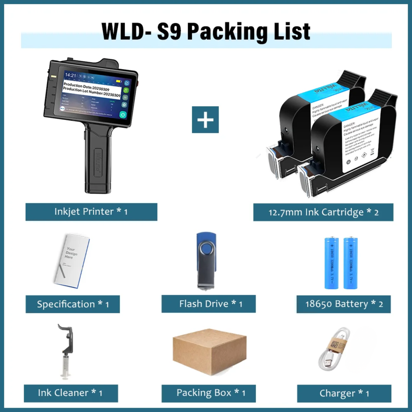 Portable QR Code Inkjet Printer with Two Ink Cartridges