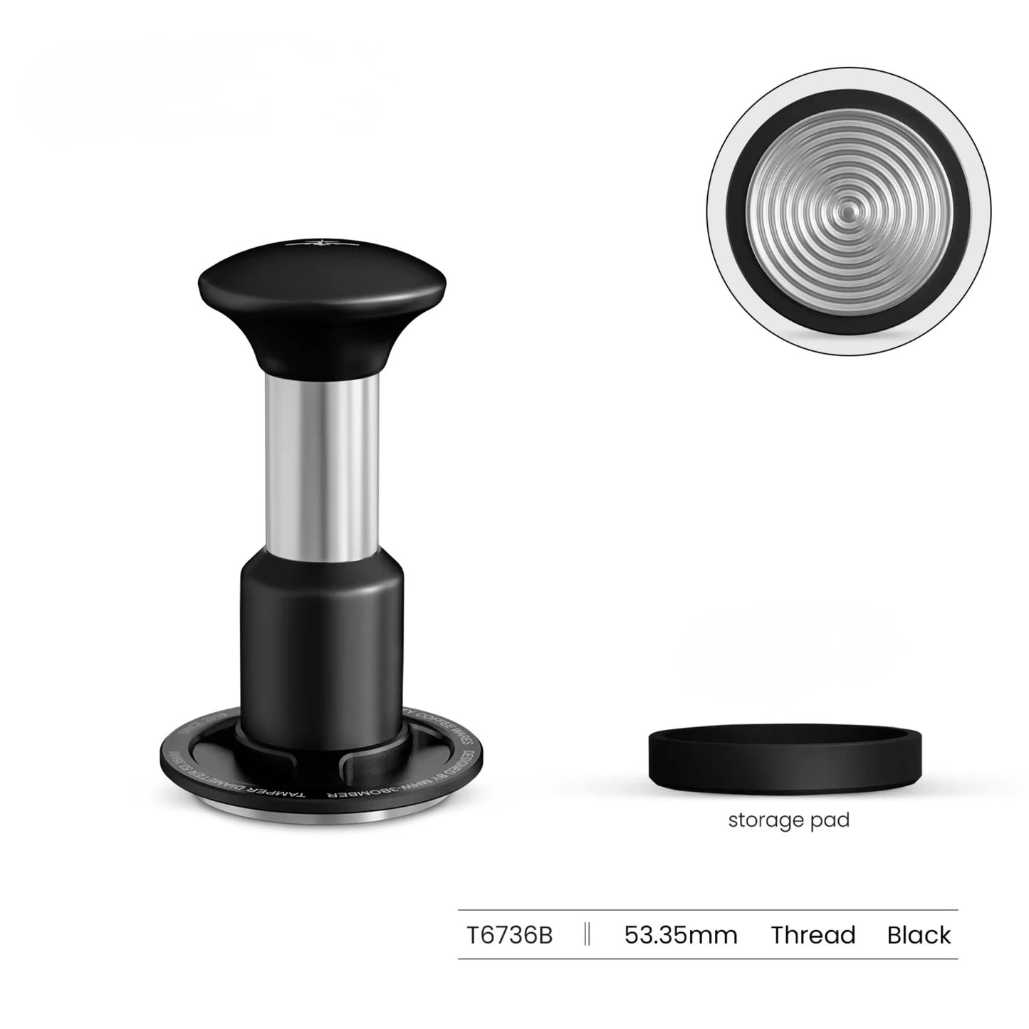 53.35mm Coffee Tamper Black 30lbs Pressure Feedback