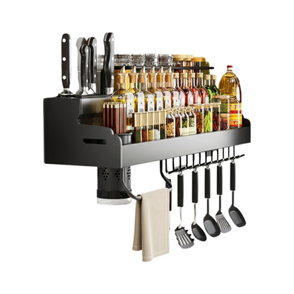40cm Wall Mounted Spice Storage Rack with Knife Holder