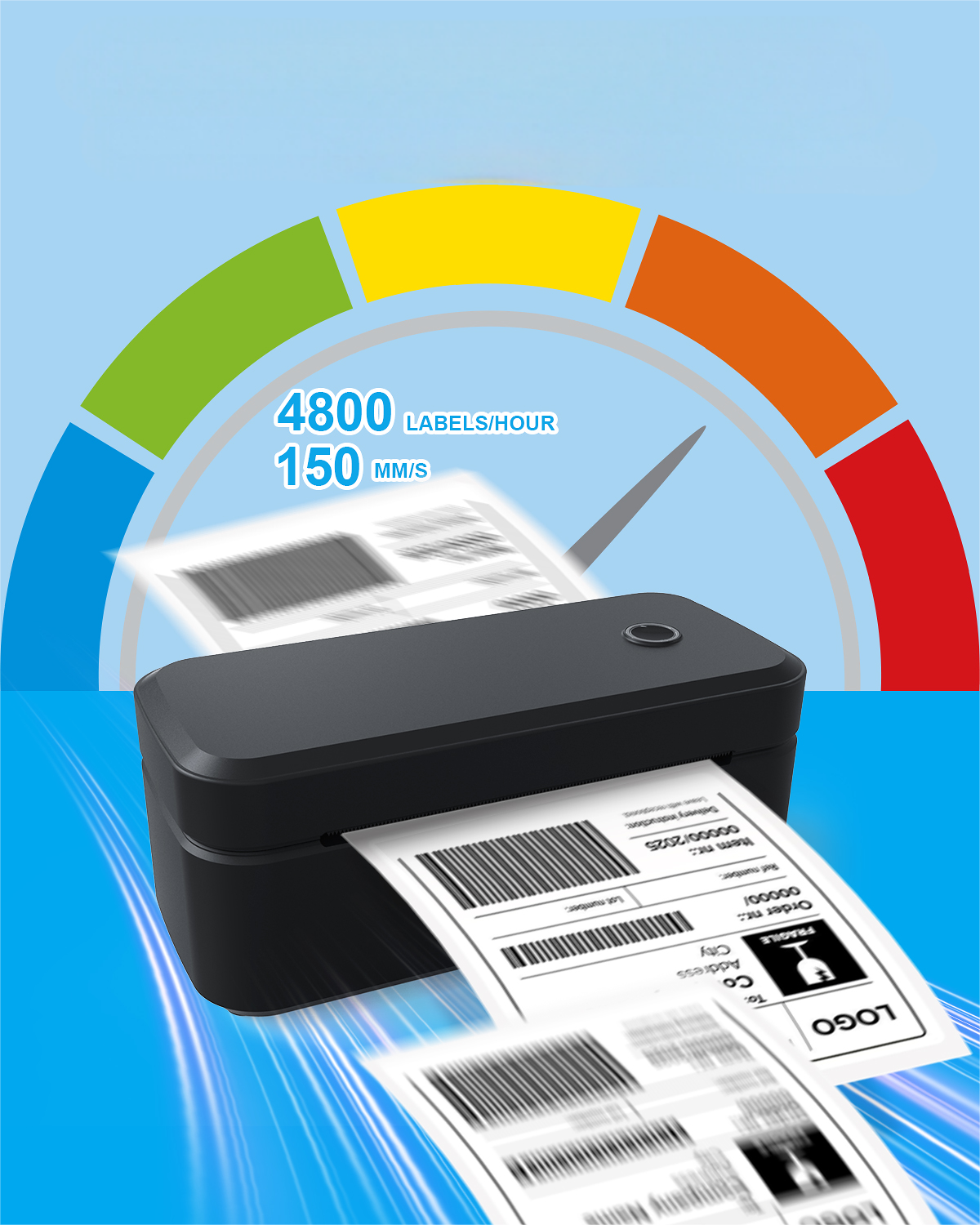 Wireless Bluetooth Thermal Label Printer Set 110mm for Shipping