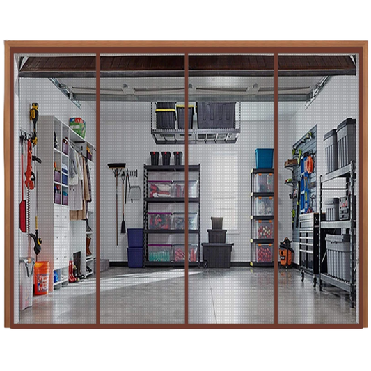 Large Magnetic Garage Door Mosquito Net Curtain Grey Brown Trim
