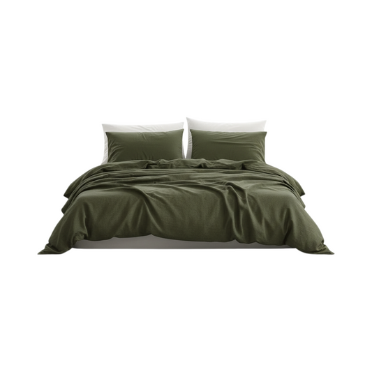 100% Linen Queen Size Bedding Set Army Green