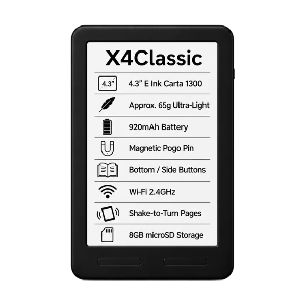 Compact E-Book Reader with High-Resolution E-Ink Display