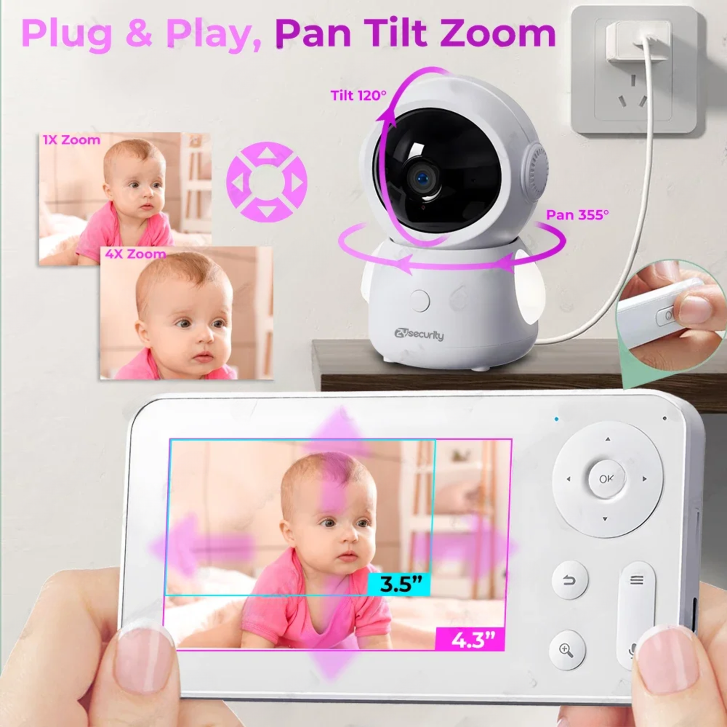 WiFi Baby Monitor Dual Camera Split Screen 2K PTZ