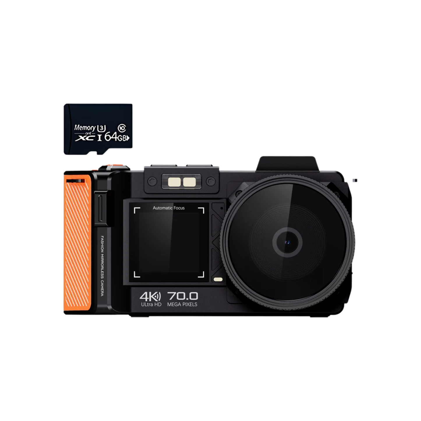 4K UHD SLR Style Camera 70MP Dual Screen 64GB Card