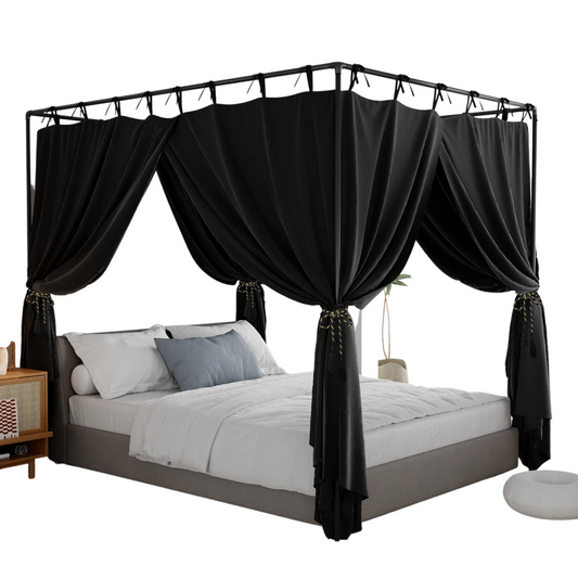 Blackout Canopy Bed Curtains with Top Ties Windproof Design