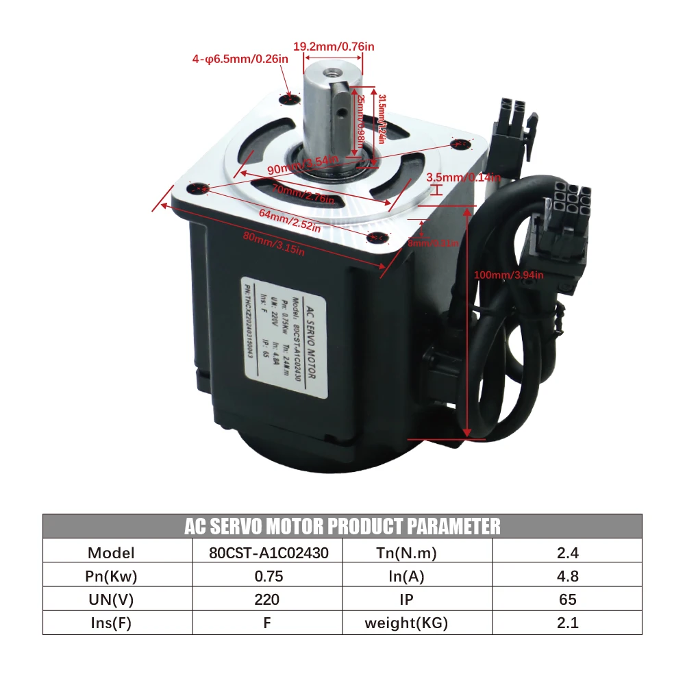 CNC 750W Servo Motor with Absolute Encoder 2.4N