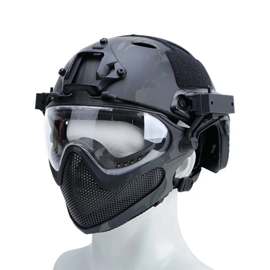Full Face Protective Helmet Set with Goggles Black L