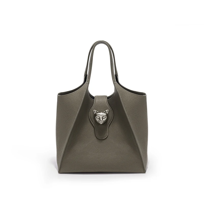 Gray Leather Tote Bag for Work and Travel