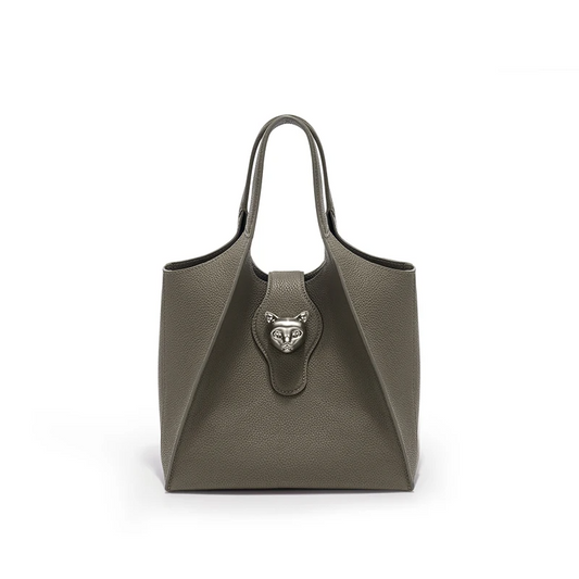 Gray Leather Tote Bag for Work and Travel