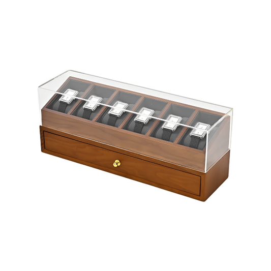 6-Slot Double-Layer Watch Display Box Gray