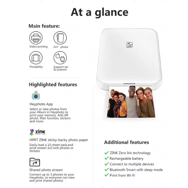 Mini Bluetooth Pocket Photo Printer 2x3-Inch