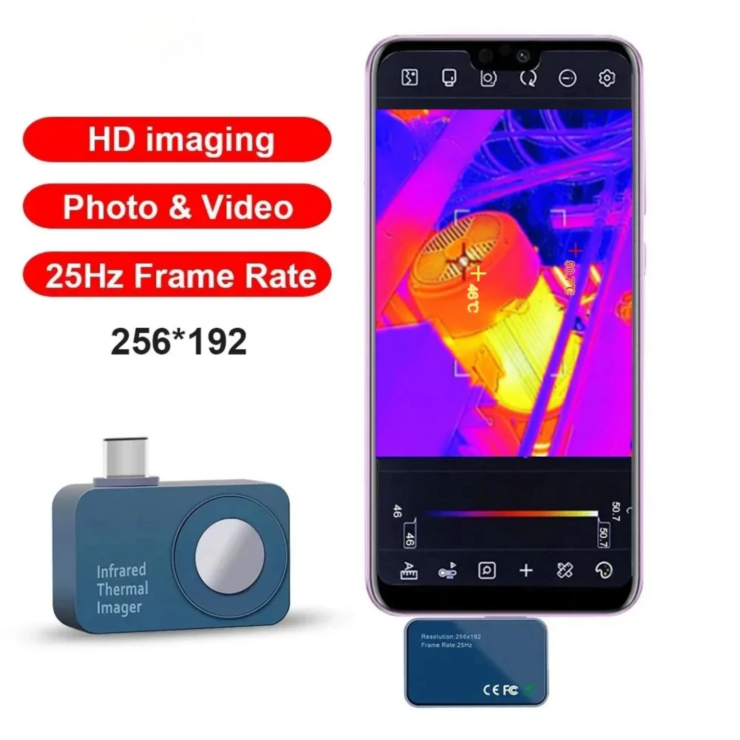 High Resolution Thermal Imager for Android with Macro Lens