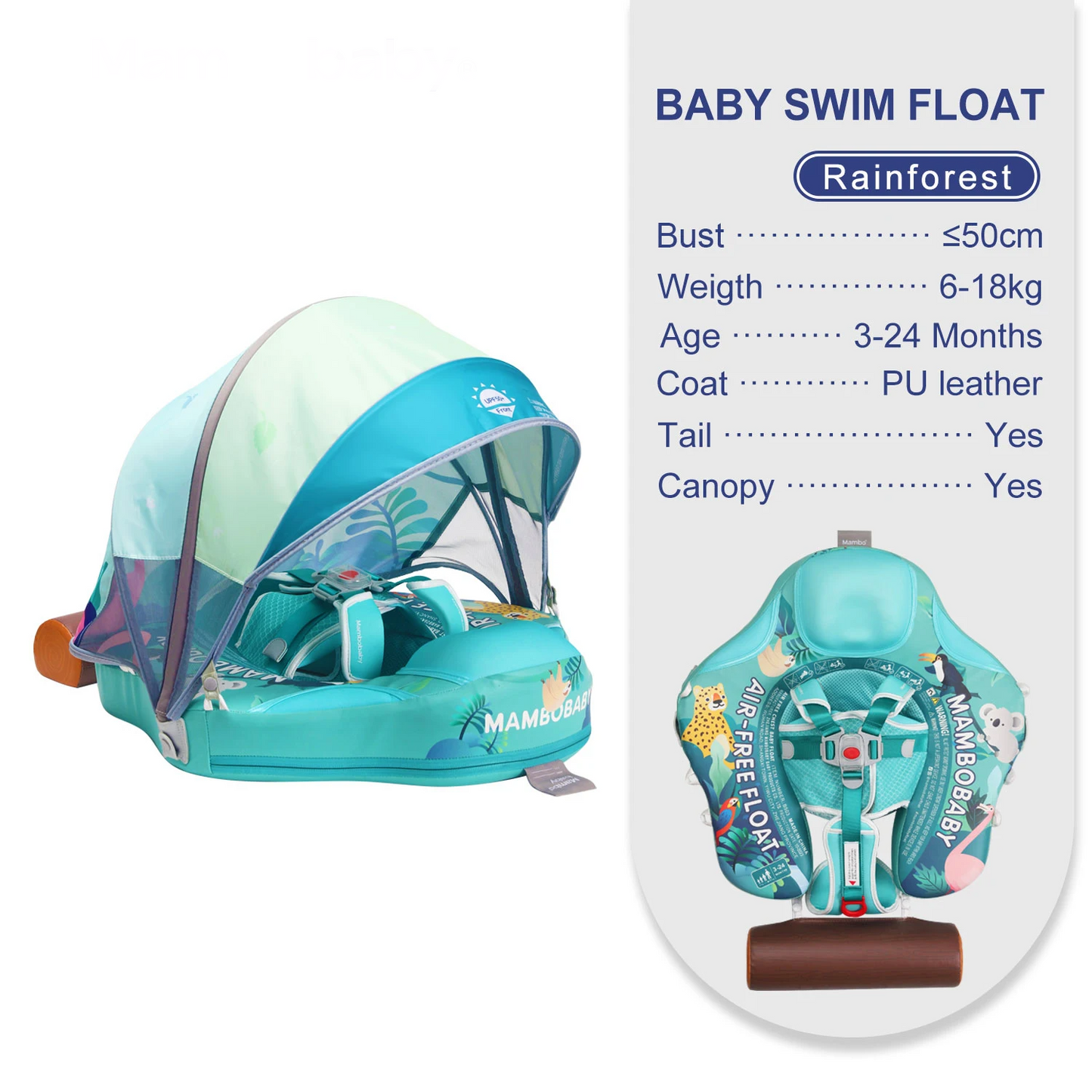 Baby Swimming Float with Canopy Non Inflatable Green
