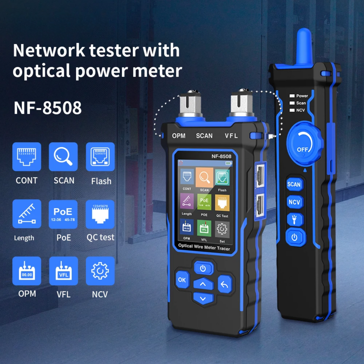 LCD Network Cable Tester with Wiremap PoE and Length Meter