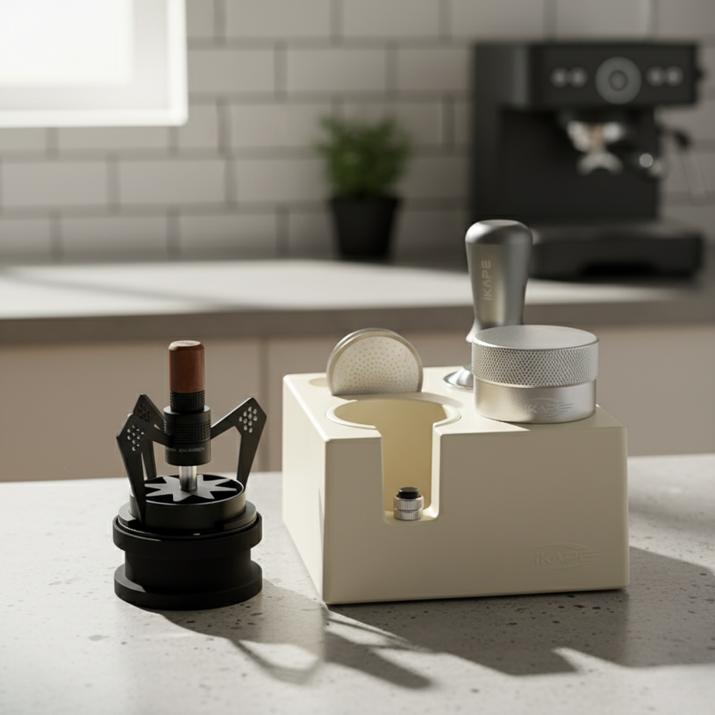 58.5mm Espresso Tamper Set with Knock Box Silver