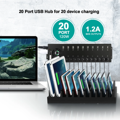 20-Port USB 2.0 Charging Hub with 12V Power Adapter