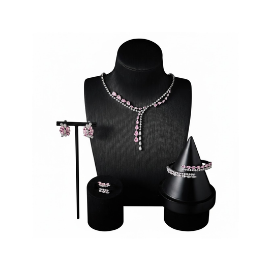 Fashion Pink CZ Necklace Jewellery Set 40 cm Women