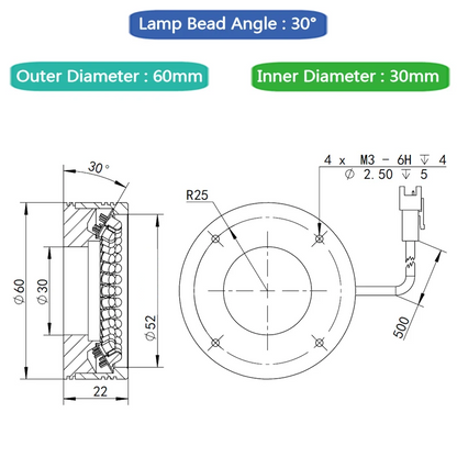 Green 60mm LED Ring Light for Vision Detection Systems