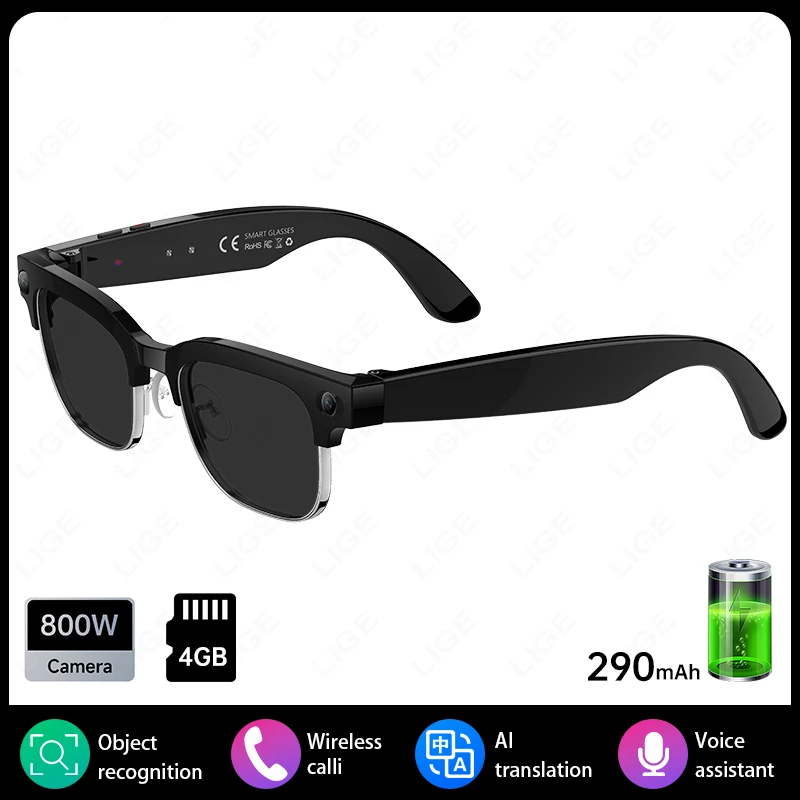 Photochromic AI Glasses 8MP Video Translation Bluetooth