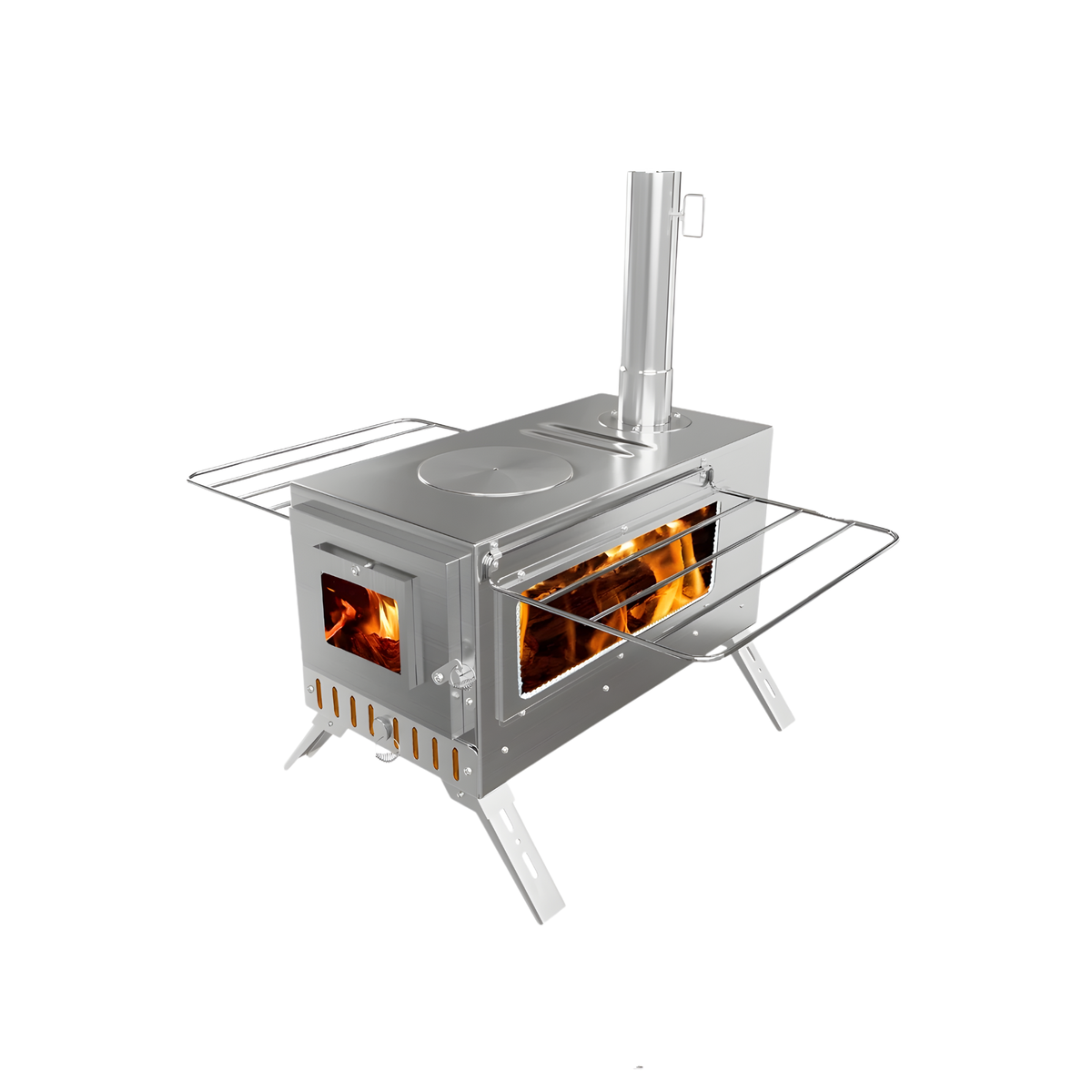 Outdoor Wood Burning Tent Stove with 7-Piece Chimney Set