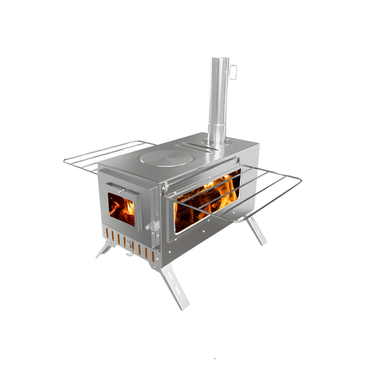 Outdoor Wood Burning Tent Stove with 7-Piece Chimney Set
