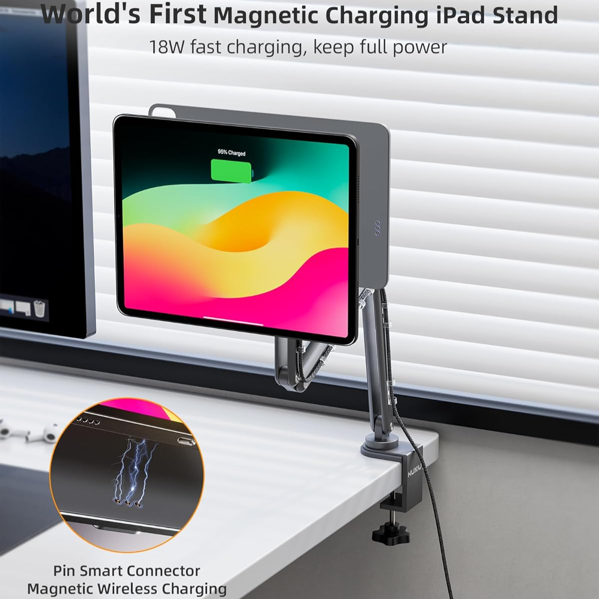 Sleek Aluminum iPad Stand with Magnetic Charging Base