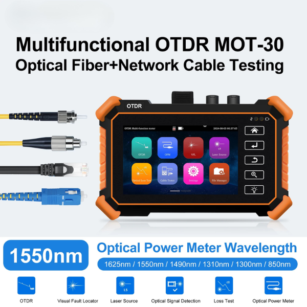 Portable 4 Inch OTDR Fiber Optic Tester 1550nm 24dB OPM VFL