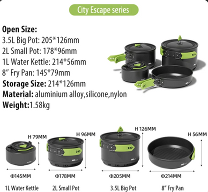 Portable Camping Cookware Set Pots Pan Kettle Mess Kit